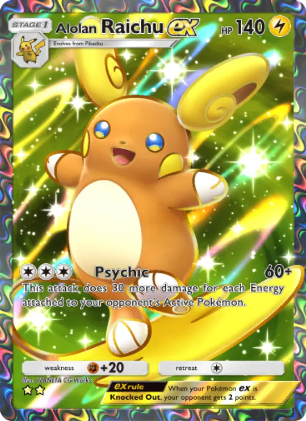 Alolan Raichu ex — Celestial Guardians card #185