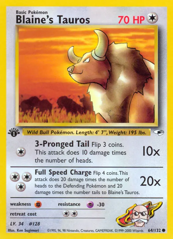 Blaine's Tauros — Gym Heroes card #64