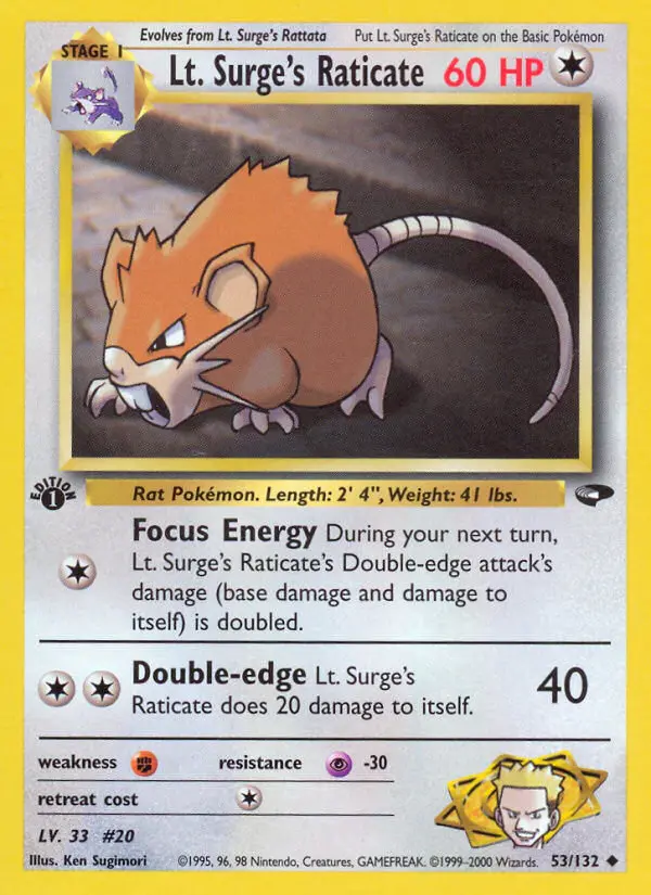 Lt. Surge's Raticate — Gym Challenge card #53