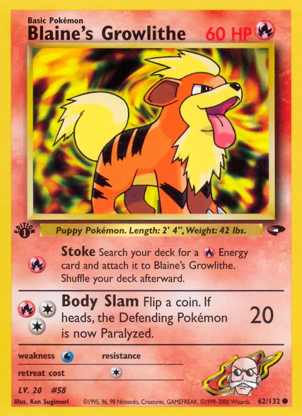 Blaine's Growlithe — Gym Challenge card #62