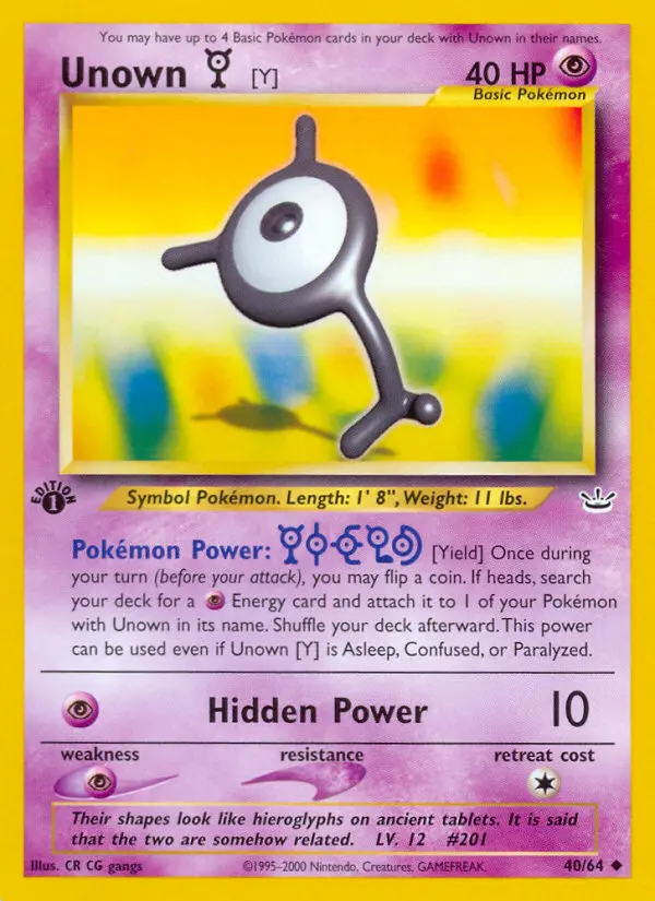 Unown [Y] — Neo Revelation card #40