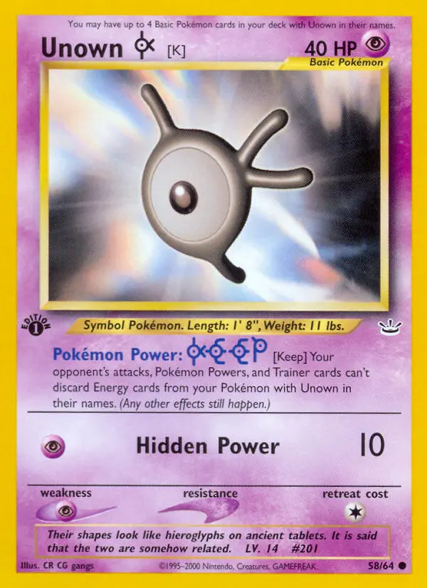 Unown [K] — Neo Revelation card #58