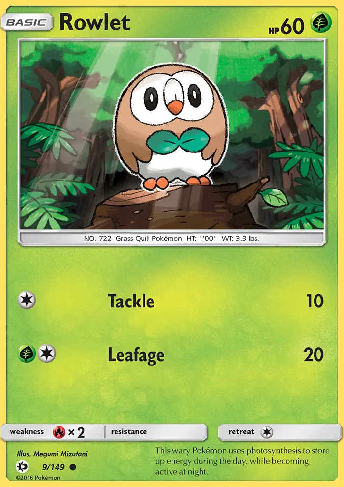 Rowlet — Sun & Moon card #9