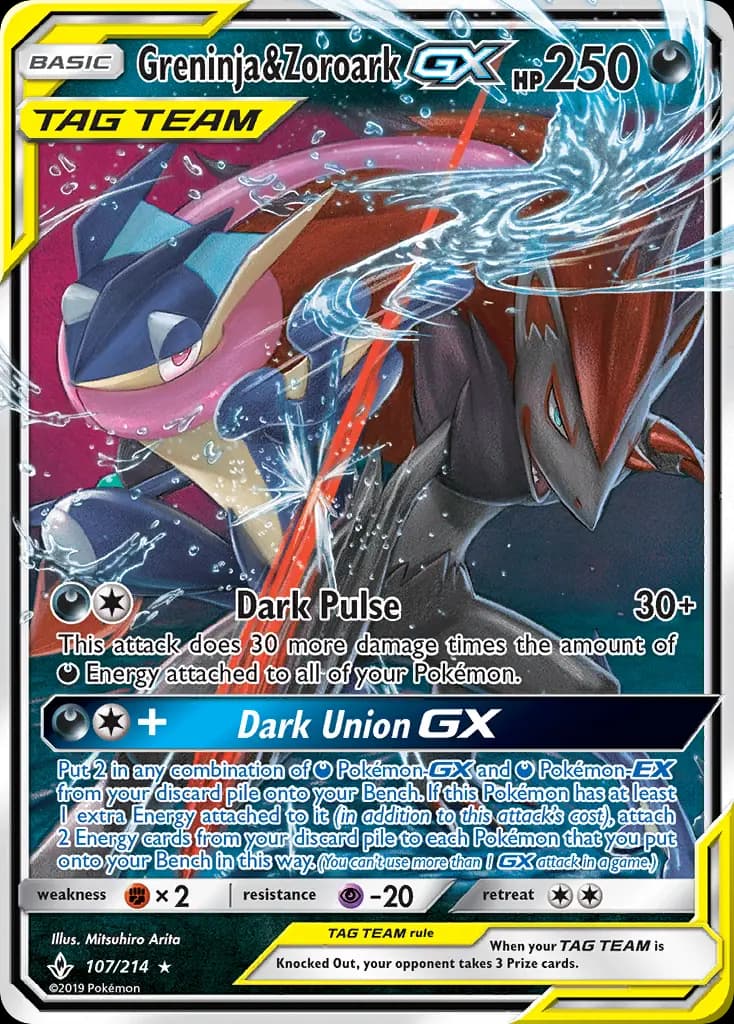 Greninja & Zoroark GX — Unbroken Bonds card #107