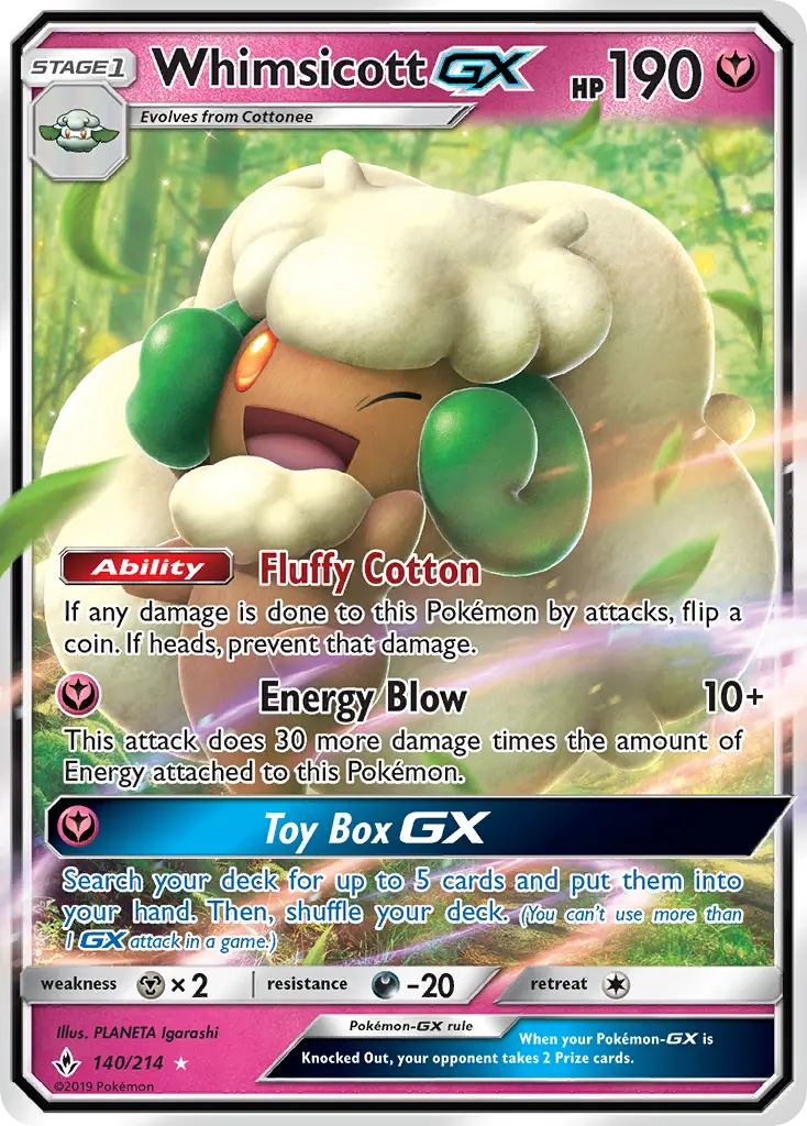 Whimsicott GX — Unbroken Bonds card #140