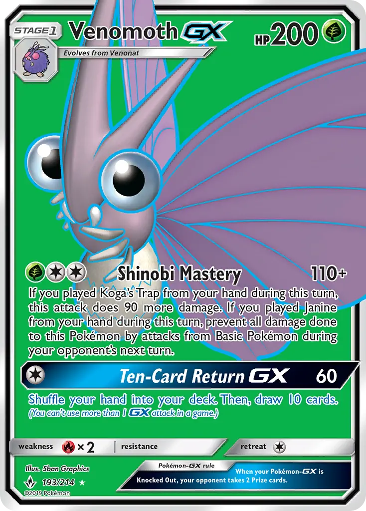Venomoth GX — Unbroken Bonds card #193