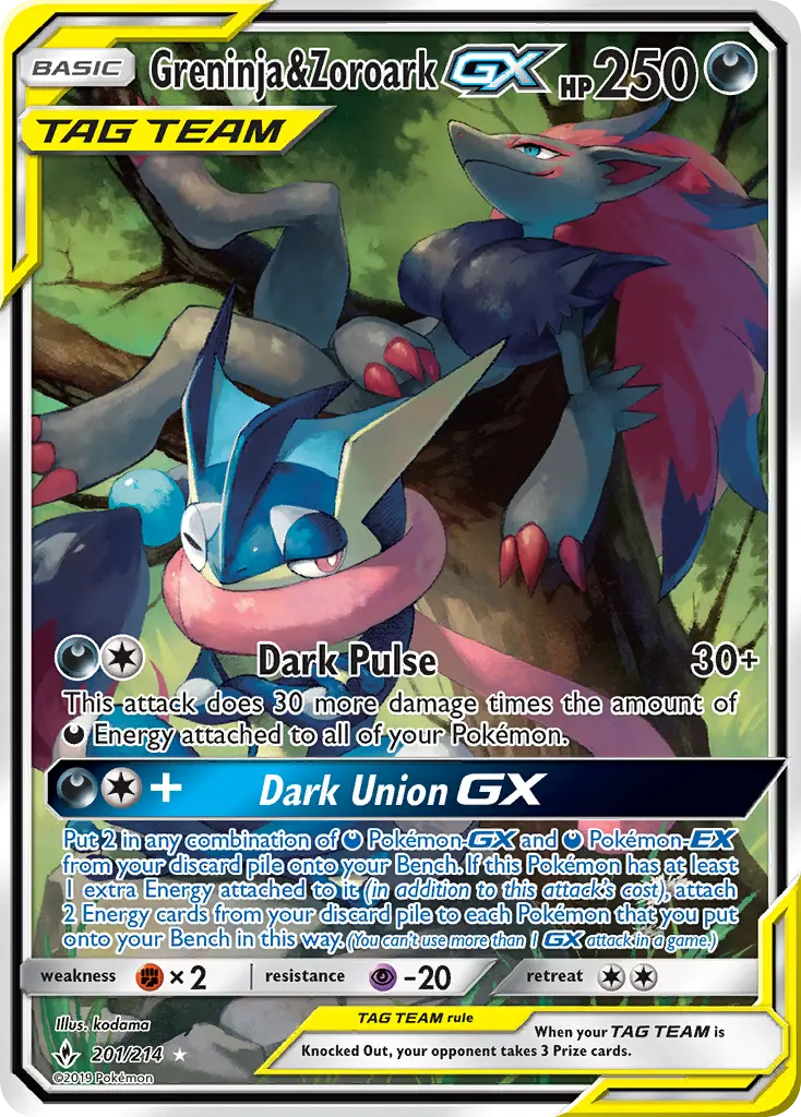 Greninja & Zoroark GX — Unbroken Bonds card #201