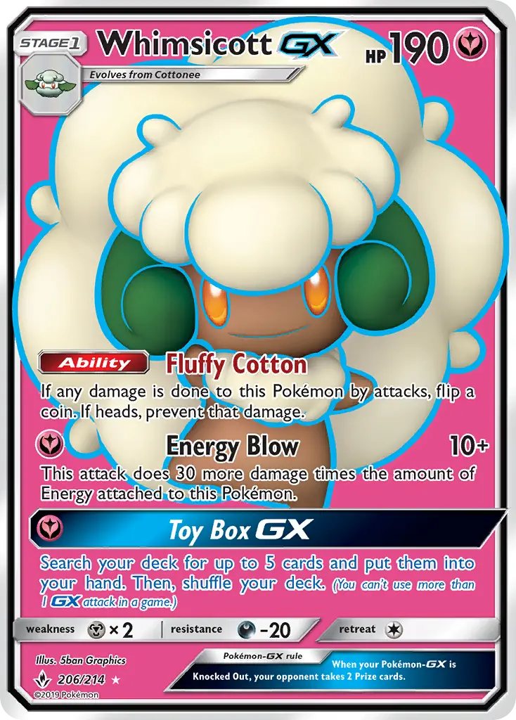 Whimsicott GX — Unbroken Bonds card #206