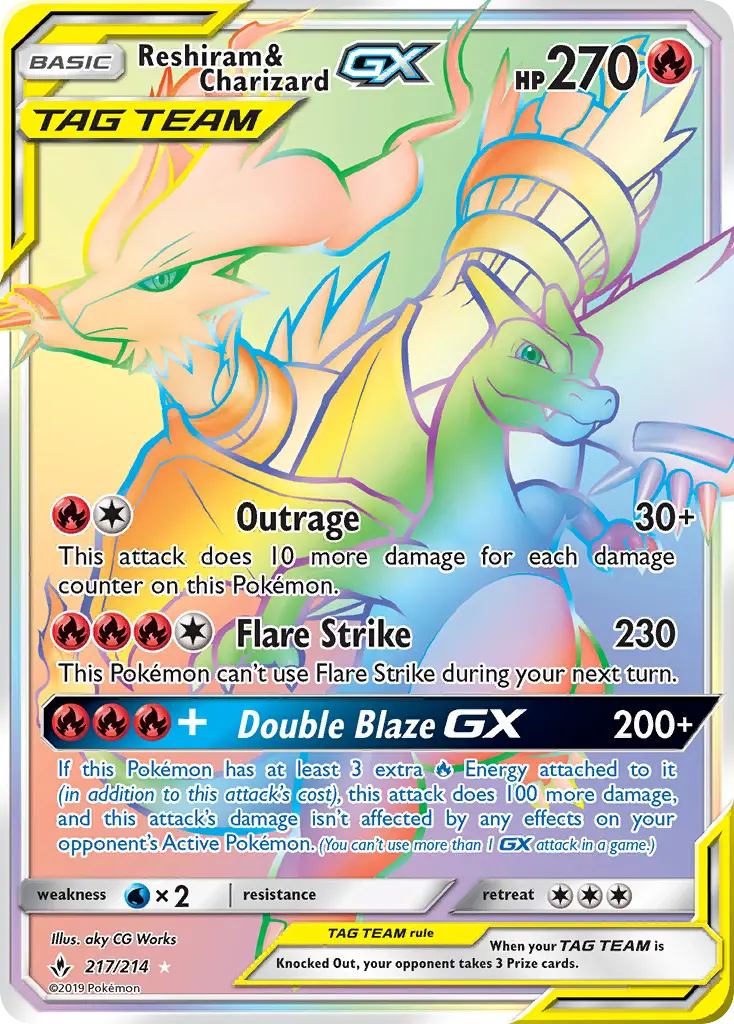 Reshiram & Charizard GX — Unbroken Bonds card #217