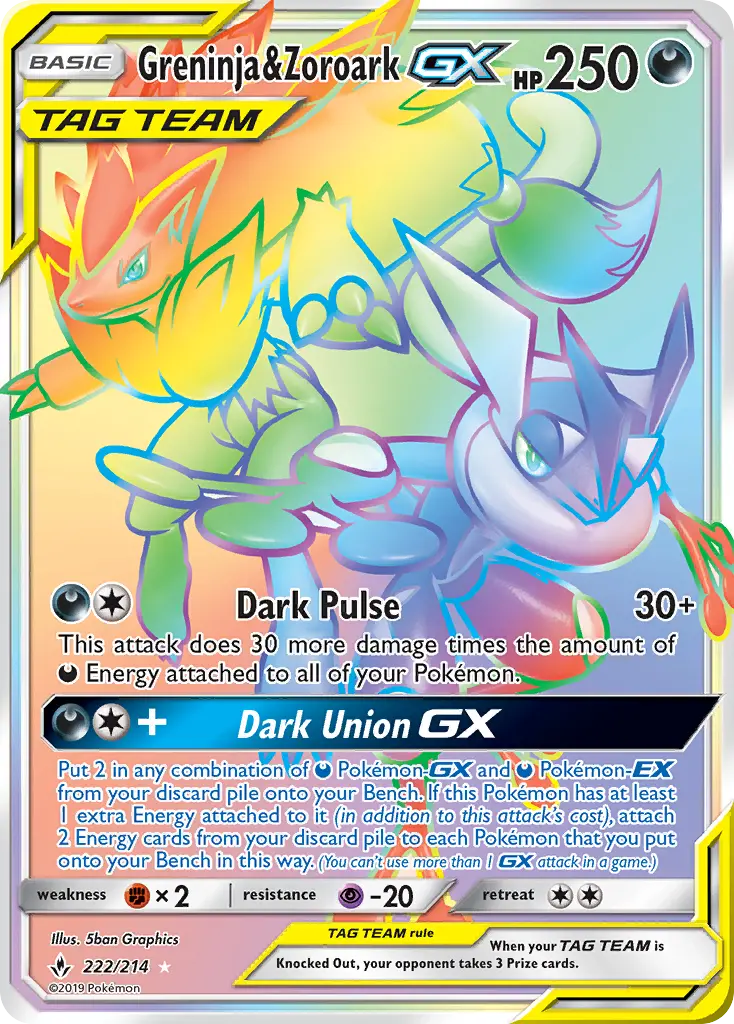 Greninja & Zoroark GX — Unbroken Bonds card #222