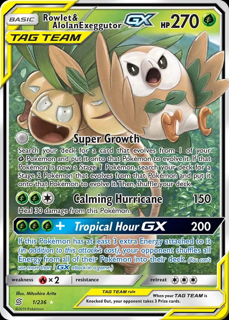 Rowlet & Alolan Exeggutor GX — Unified Minds card #1
