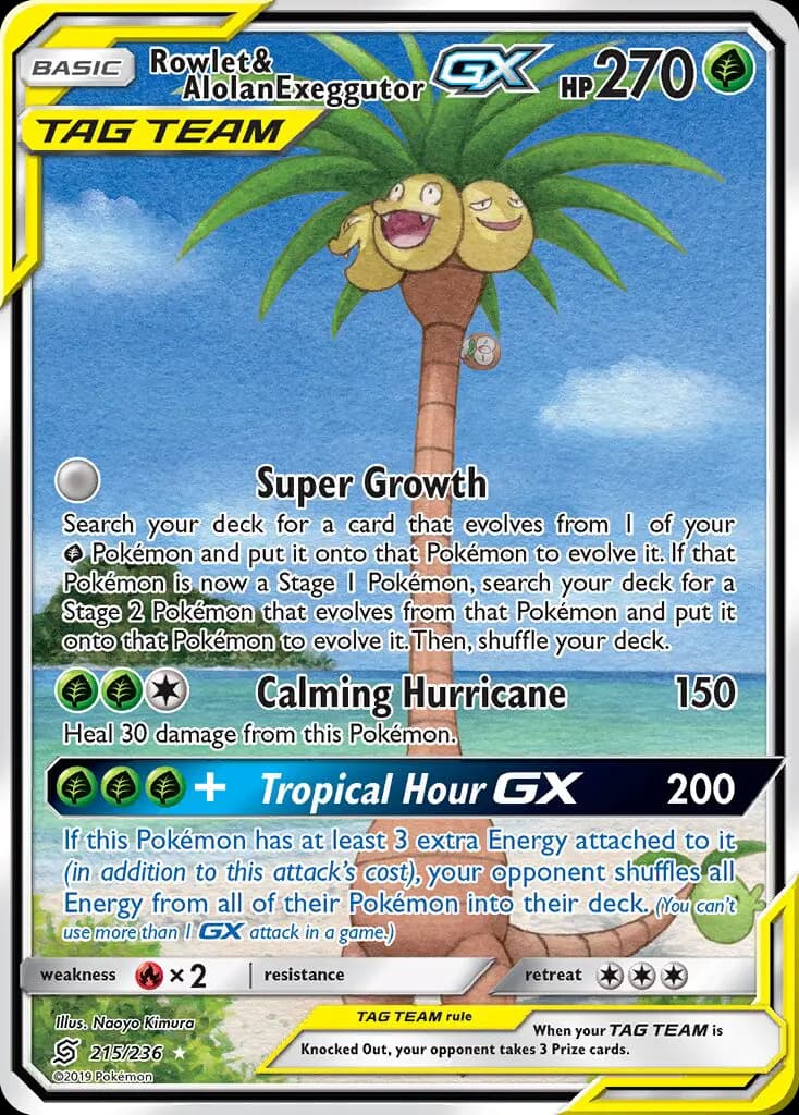 Rowlet & Alolan Exeggutor GX — Unified Minds card #215
