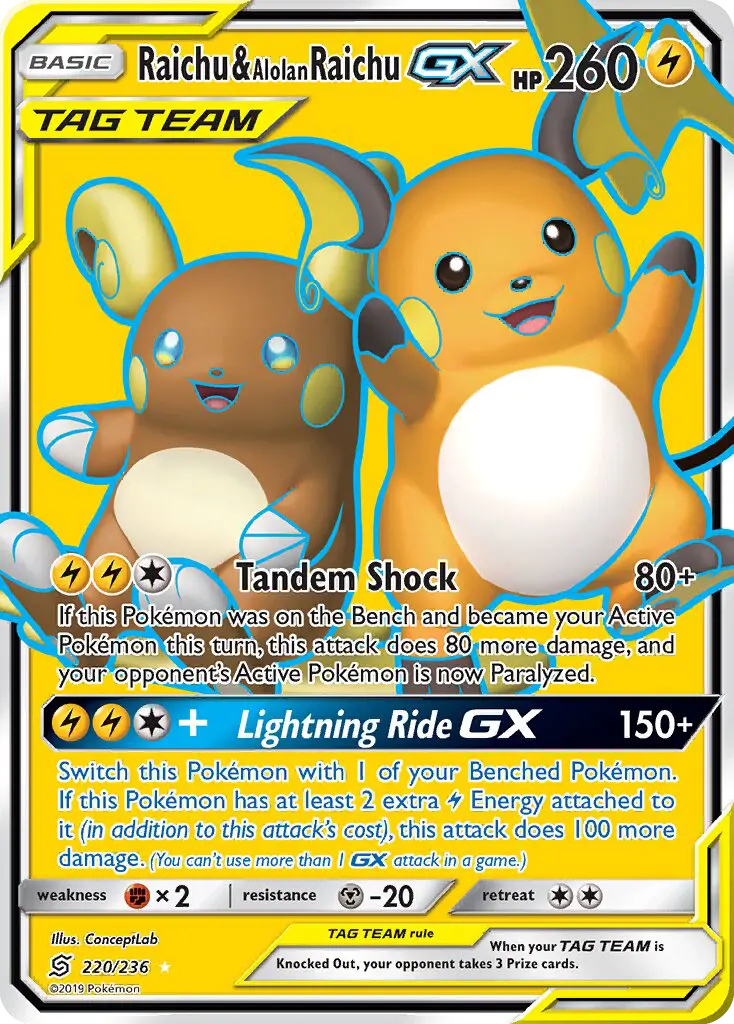 Raichu & Alolan Raichu GX — Unified Minds card #220