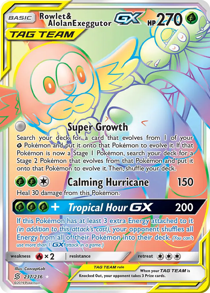 Rowlet & Alolan Exeggutor GX — Unified Minds card #237