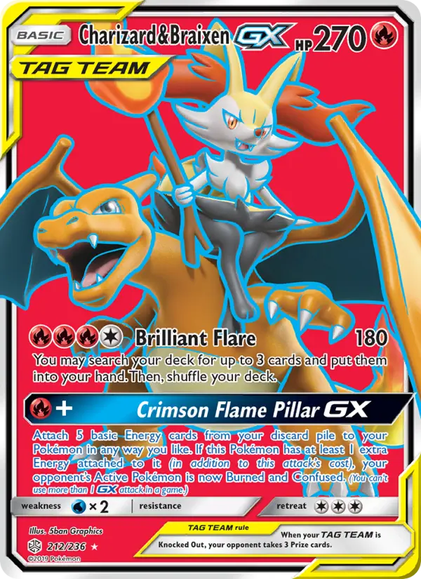 Charizard & Braixen GX — Cosmic Eclipse card #212