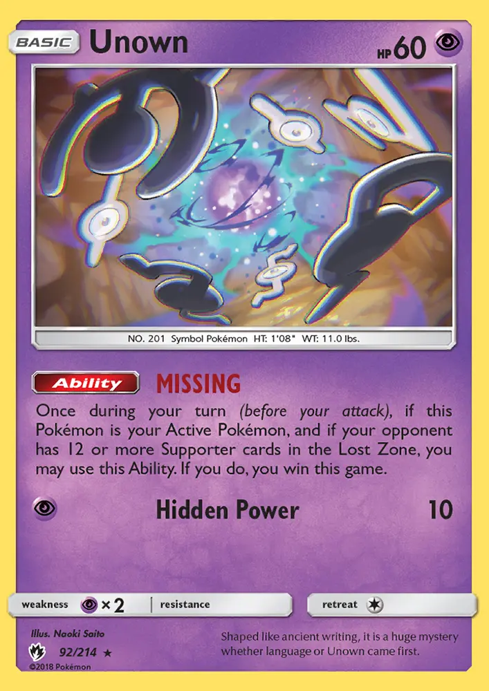 Unown — Lost Thunder card #92