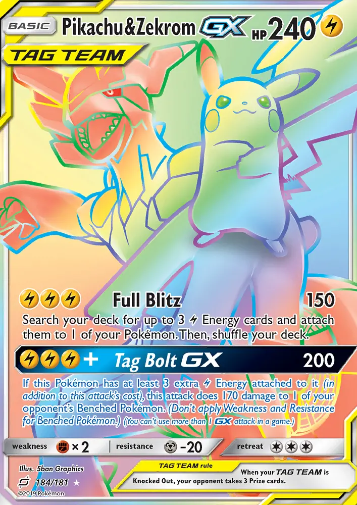 Pikachu & Zekrom GX — Team Up card #184