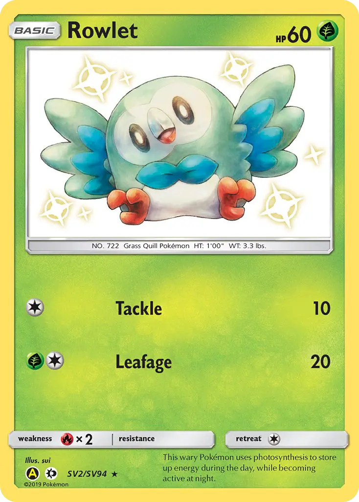 Rowlet — Hidden Fates Shiny Vault card #SV2