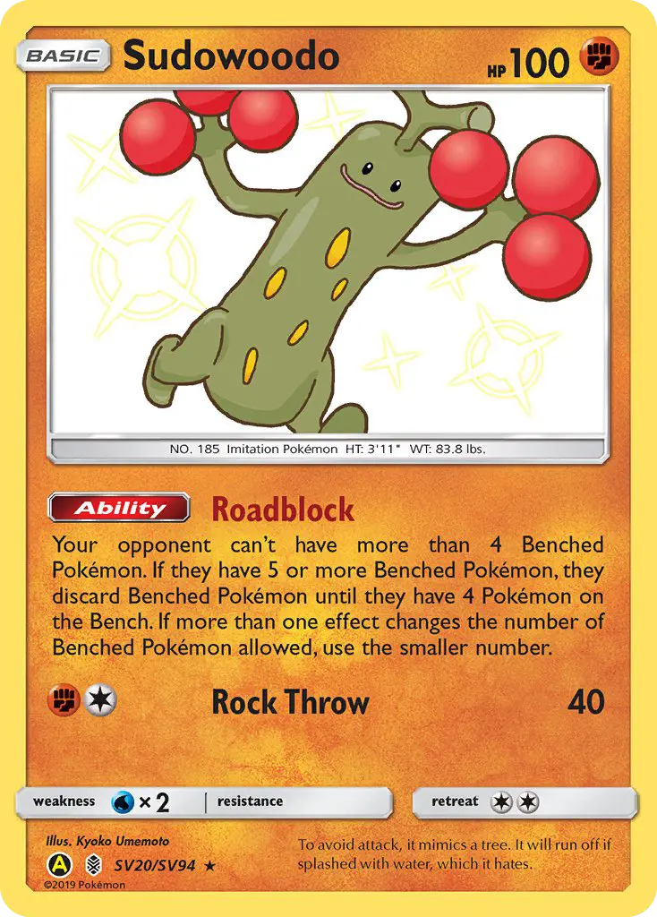Sudowoodo — Hidden Fates Shiny Vault card #SV20