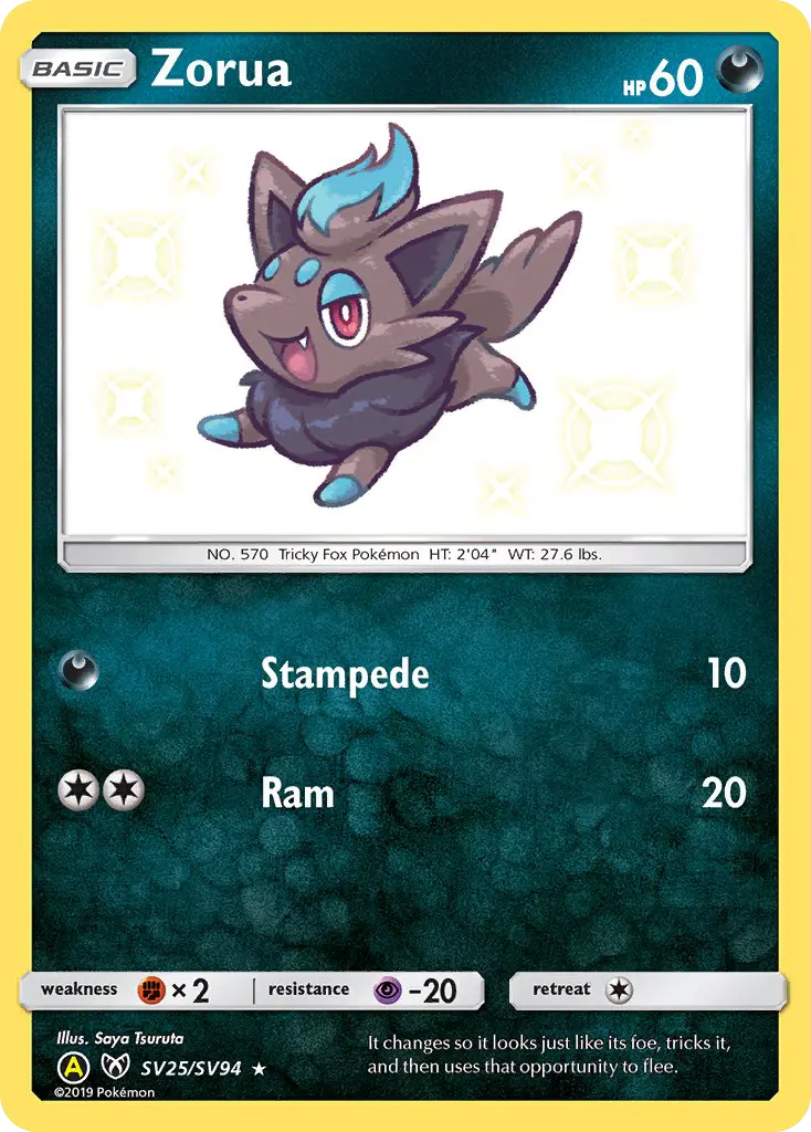 Zorua — Hidden Fates Shiny Vault card #SV25