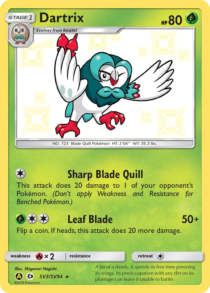Dartrix — Hidden Fates Shiny Vault card #SV3