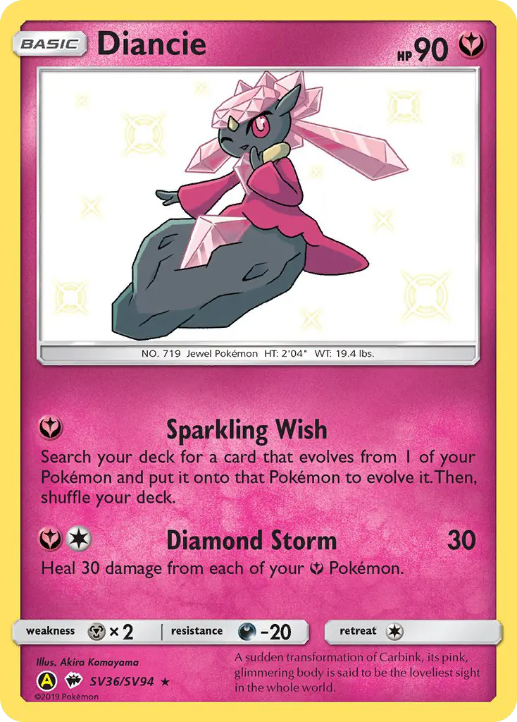 Diancie — Hidden Fates Shiny Vault card #SV36