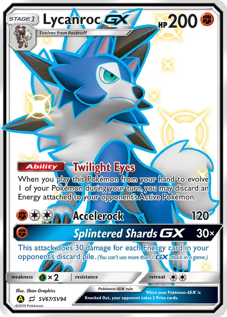 Lycanroc-GX — Hidden Fates Shiny Vault card #SV67