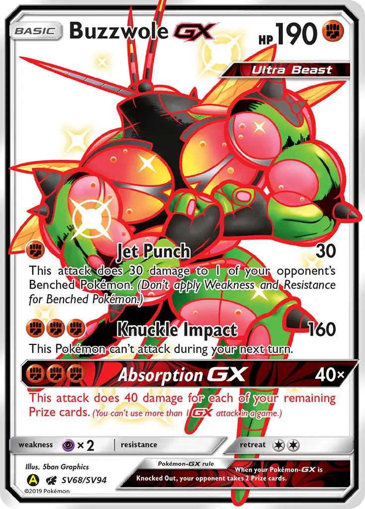 Buzzwole-GX — Hidden Fates Shiny Vault card #SV68