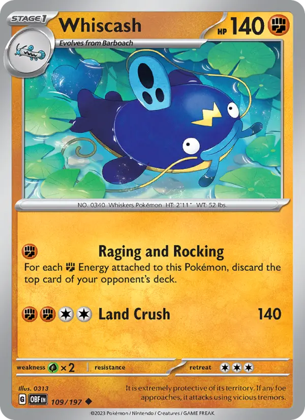 Whiscash — Obsidian Flames card #109