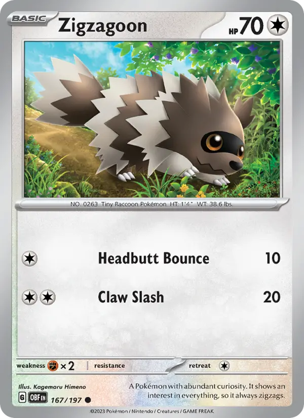 Zigzagoon — Obsidian Flames card #167