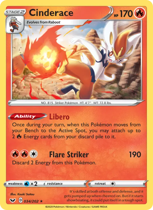 Cinderace — Sword & Shield card #34