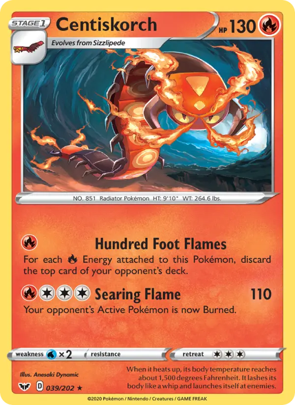 Centiskorch — Sword & Shield card #39