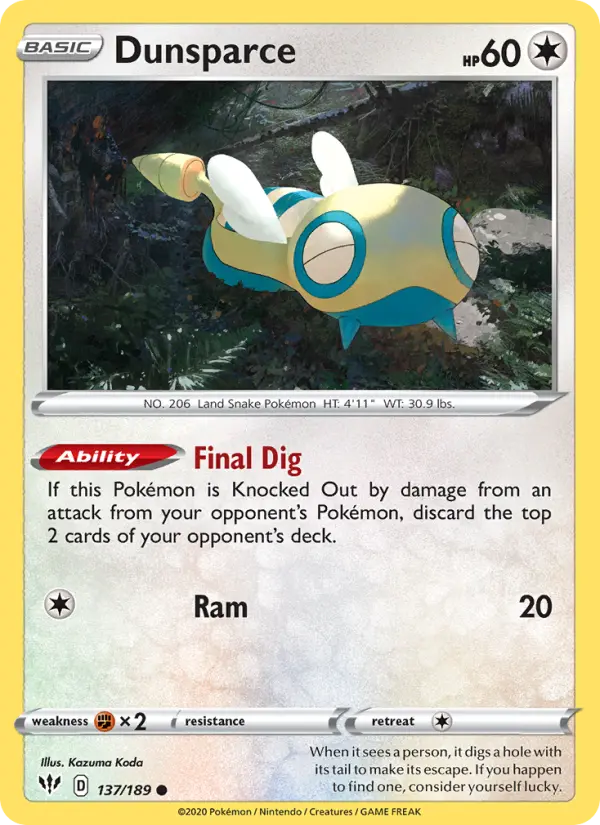 Dunsparce — Darkness Ablaze card #137