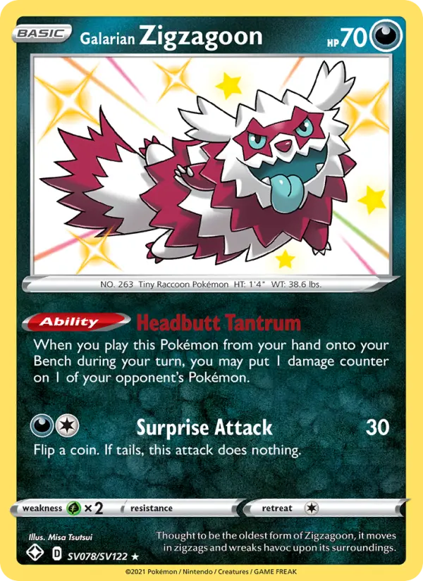Galarian Zigzagoon — Shining Fates card #SV078