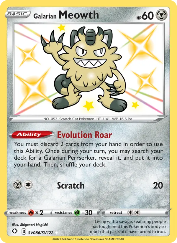 Galarian Meowth — Shining Fates card #SV086