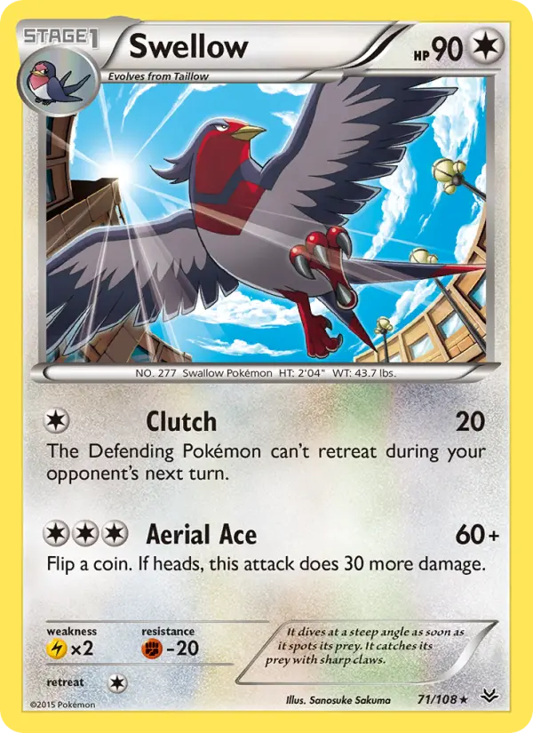Swellow — Roaring Skies card #71