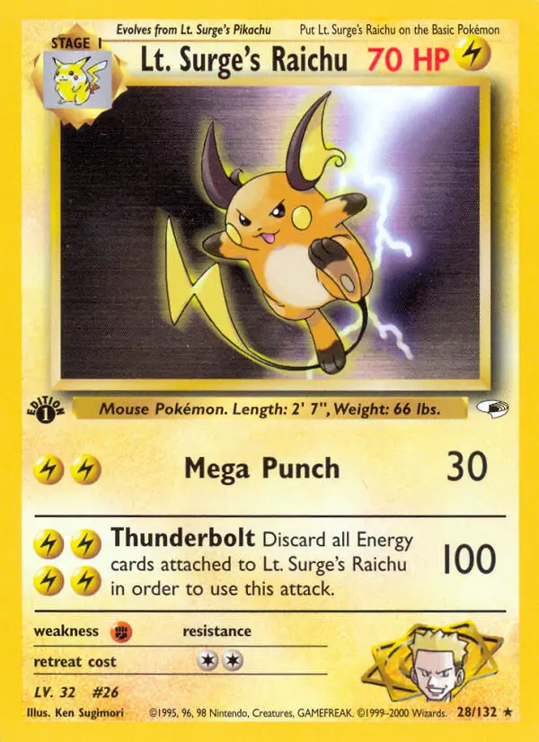 Lt. Surge's Raichu — Gym Heroes card #28