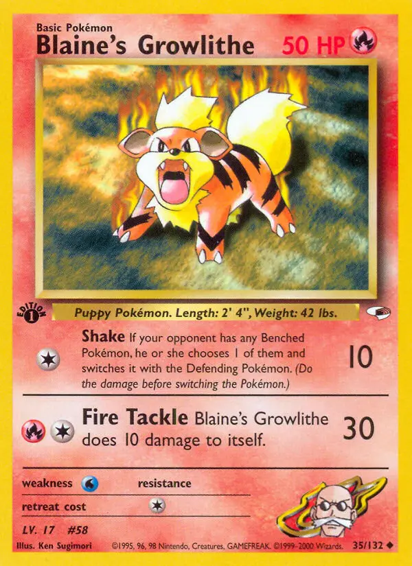 Blaine's Growlithe — Gym Heroes card #35