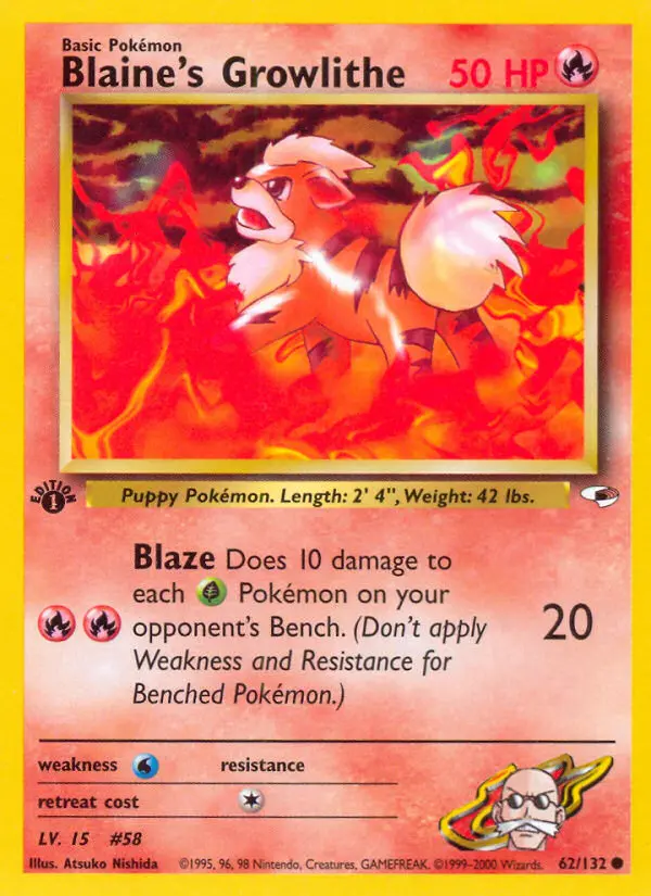 Blaine's Growlithe — Gym Heroes card #62
