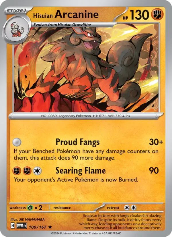 Hisuian Arcanine — Twilight Masquerade card #100
