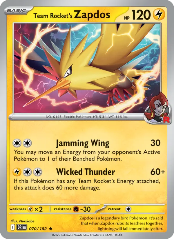 Team Rocket's Zapdos — Destined Rivals card #070