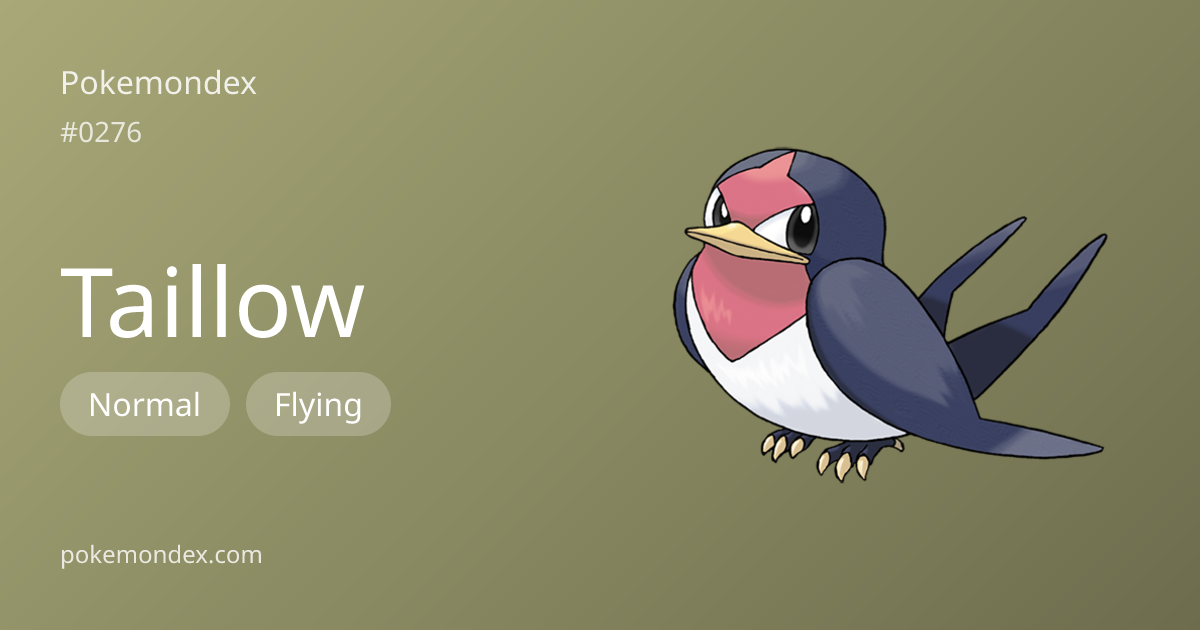 Taillow Pokédex: stats, moves, evolution & locations | Pokemondex